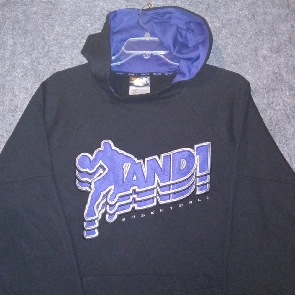 AND1 Basketball Hoodie Mens 3XL Black Purple Embroidered Pullover Sweatshirt
